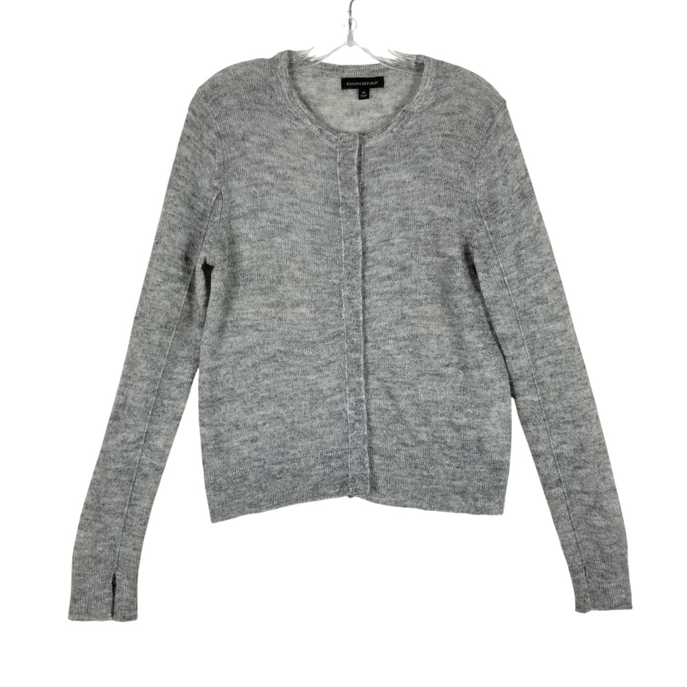 Banana Republic Cardigan Women M Grey Mohair Wool Blend Hidden Placket Knit